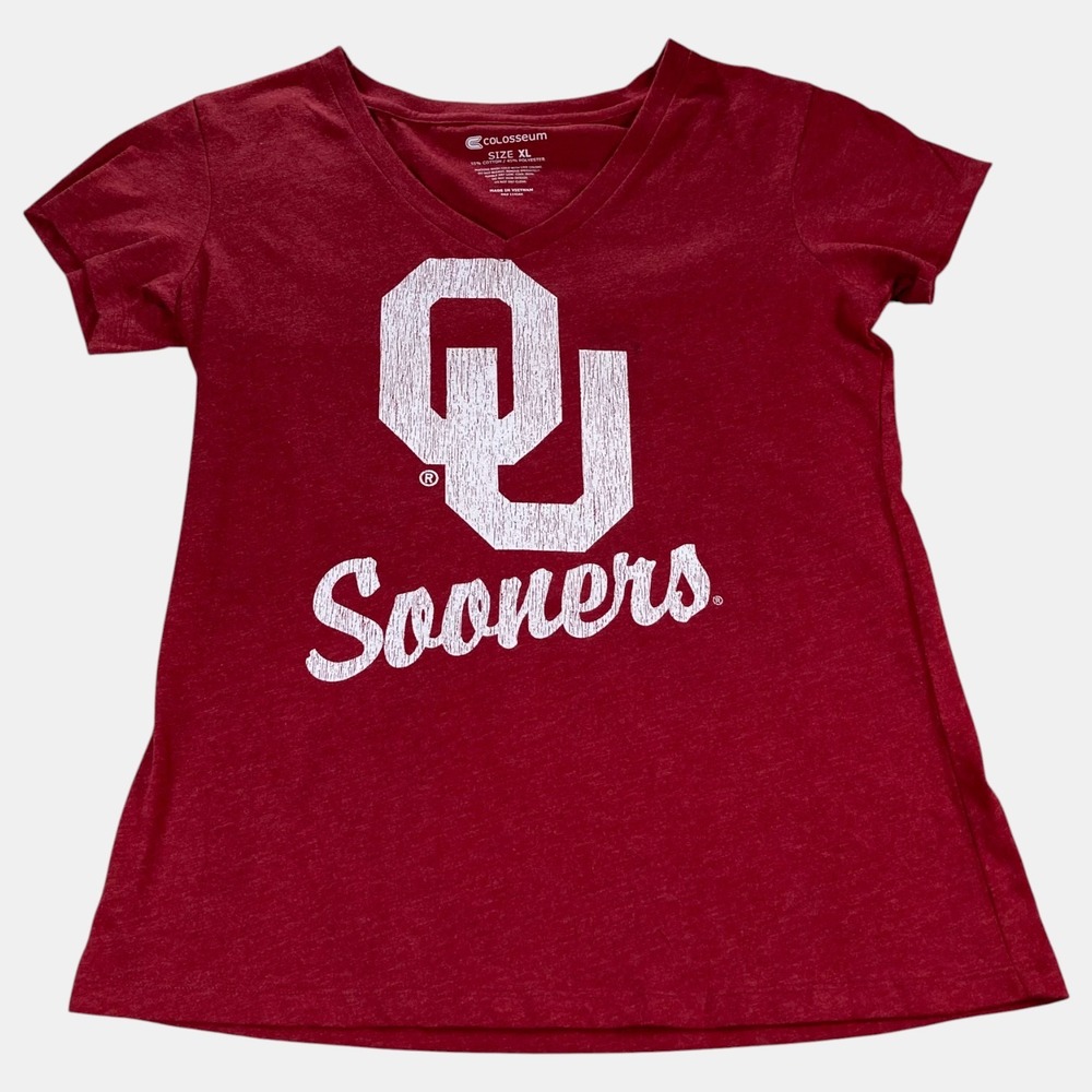 Colosseum‎ Shirt Womens Red Athletic Oklahoma Sooners OU V-neck Fanwear Size XL